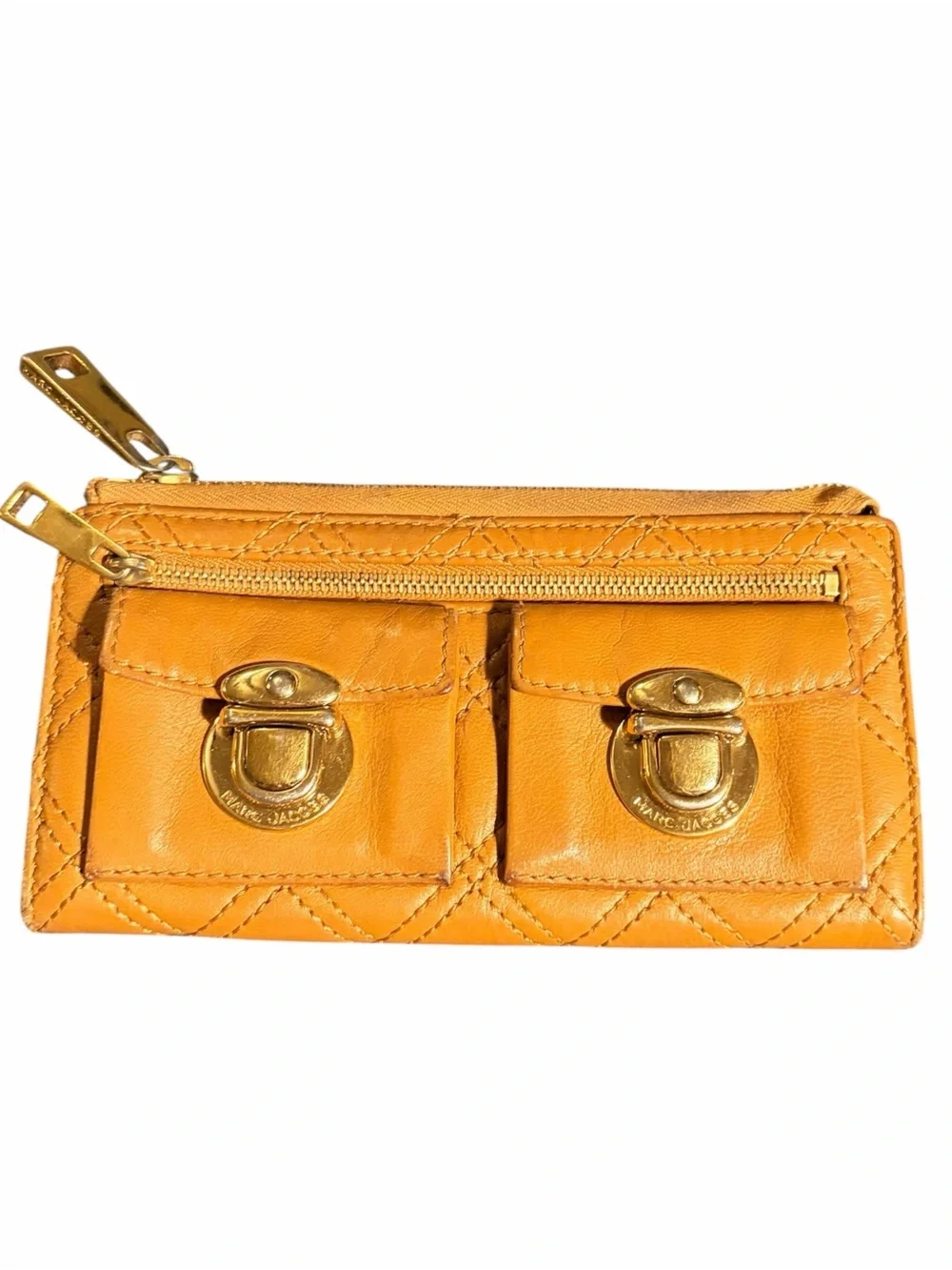 Marc Jacobs Quilted Leather Wallet in Vibrant Orangish Tan with Gold Hardware